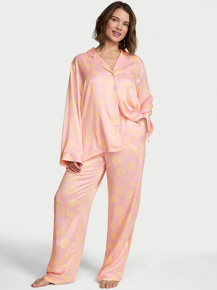 Фирменный атласный длинный пижамный комплект Victoria'S Secret, Signature Satin Pretty Blossom Lemons — фото 2