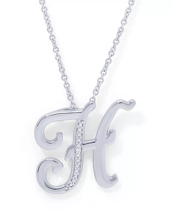 

Ожерелье с бриллиантовым акцентом и инициалом, 18 дюймов, серебряная пластина Macy'S, h