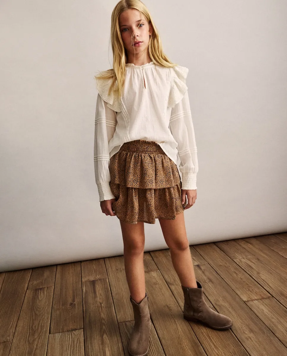 

Девочковая юбка с анималистичным принтом из сатинированной вискозы Coconut El Corte Inglés, коричневый