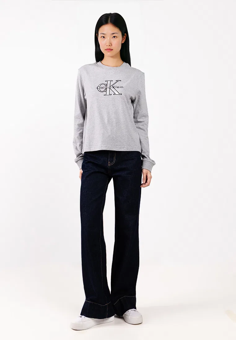Футболка с длинным рукавом, монограмма, Calvin Klein Jeans, серый — фото 4
