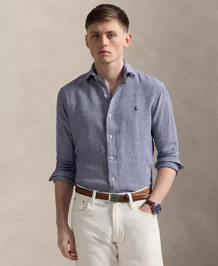 

Мужская классическая рубашка из льна в клетку "гусиная лапка" Polo Ralph Lauren, мультиколор