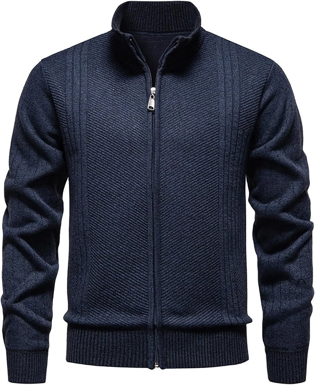 Стильный мужской кардиган на молнии с воротником стойкой, slim fit, вязаный