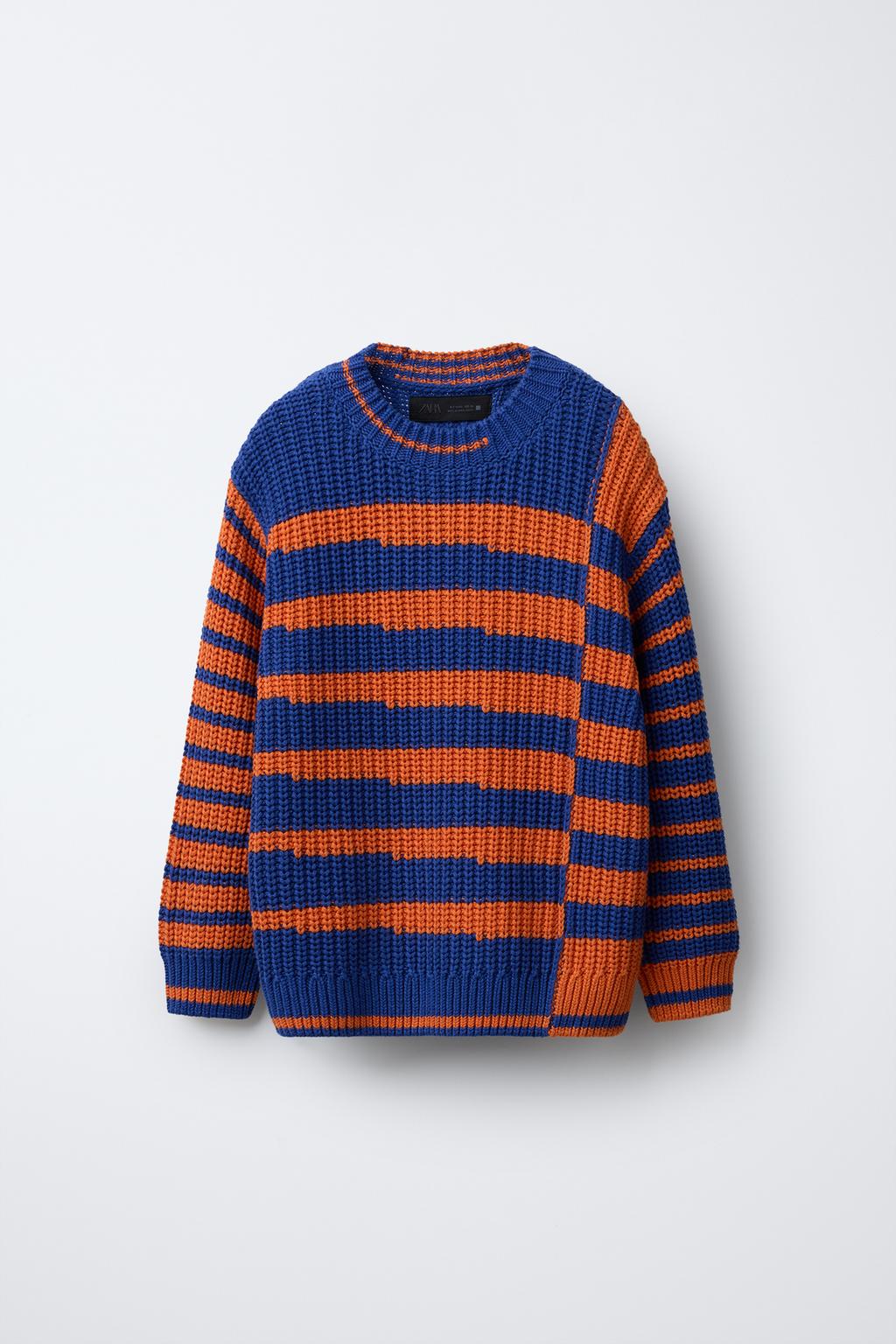 

Полосатый свитер крупной вязки ZARA, цвет Bright orange