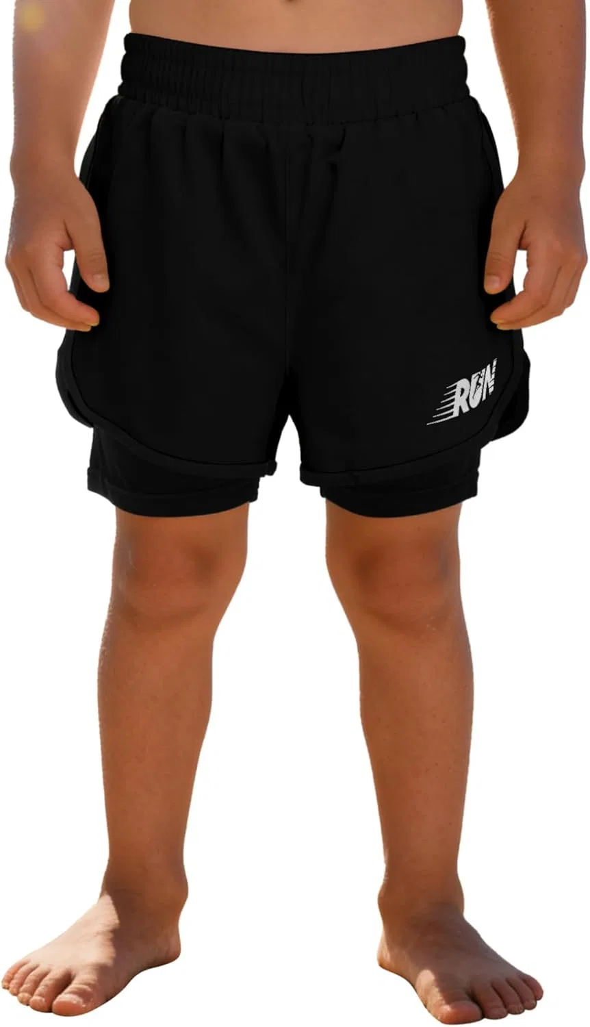 Спортивные шорты для мальчиков YEAHDOR, 2-в-1, с компрессионным слоем, Black