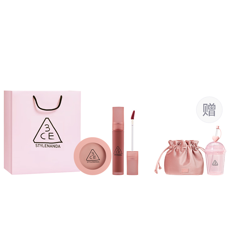 

Матовый набор для макияжа Mist легко растушевывается, стойкий контурный румянец+жидкая помада+мини жидкая помада+коробка 3CE