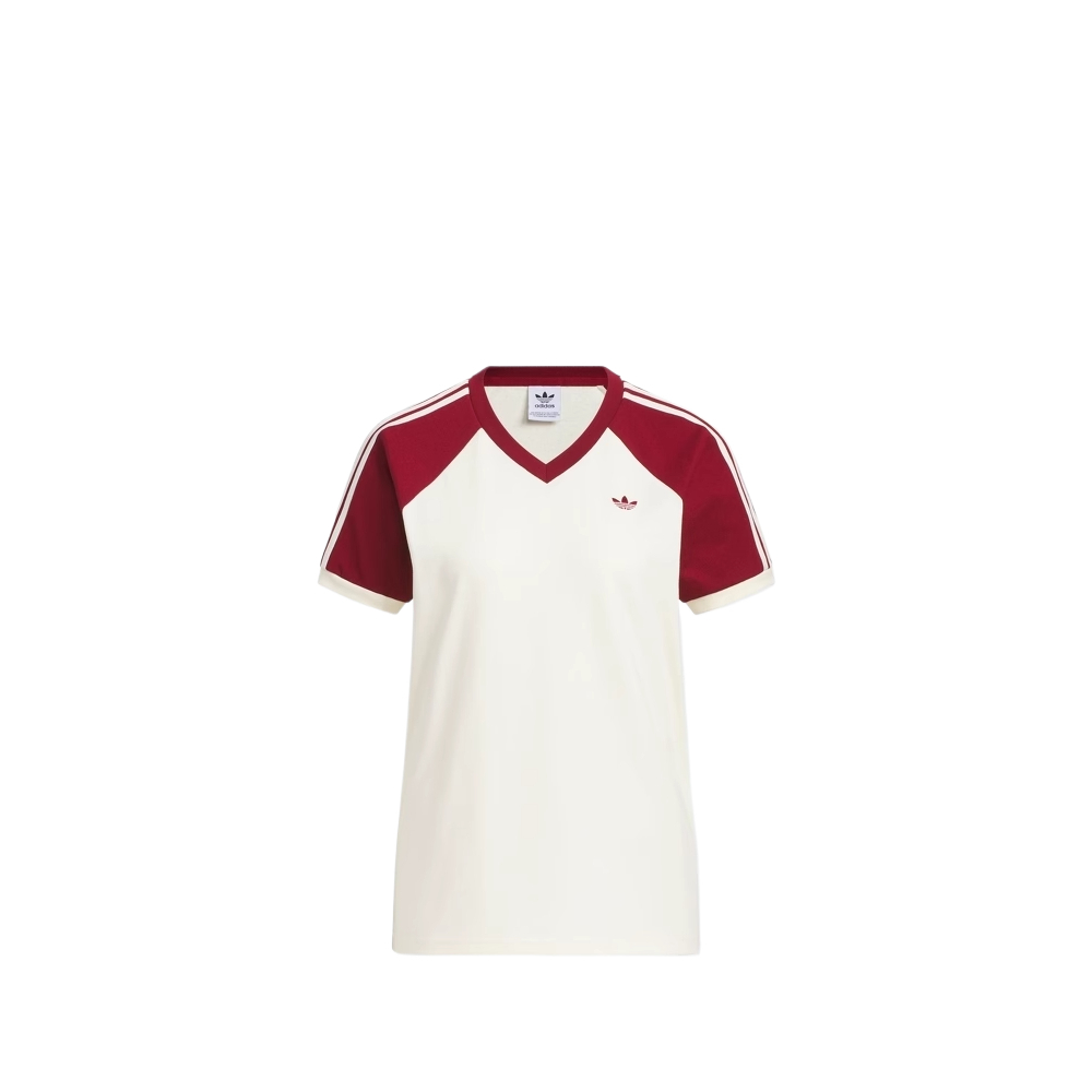 Футболка Adidas Originals V-Neck Short Sleeve, слоновая кость/бордовый