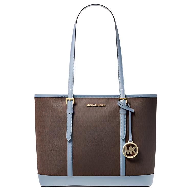 

MICHAEL KORS Сумка-шоппер Jet Set Travel Coated Canvas, маленькая женская сумка через плечо, коричневая и синяя