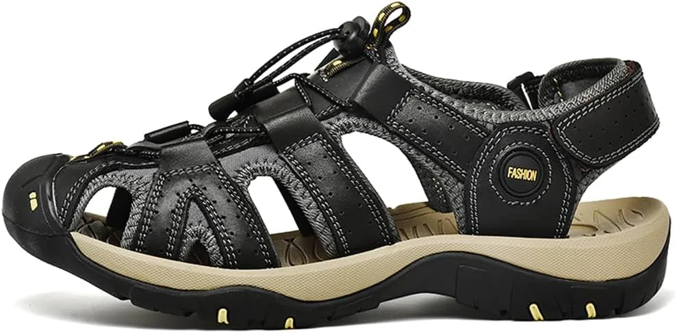 

Мужские спортивные сандалии для активного отдыха на открытом воздухе, с закрытым носком, кожаные, легкие, для трекинга и повседневной носки Abborora, черный