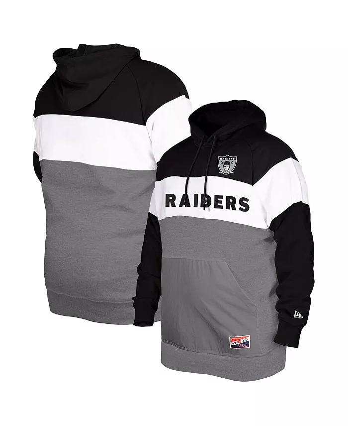 

Мужская черная худи с потертостями Oakland Raiders в ретро-стиле с цветными блоками для высоких и полных New Era
