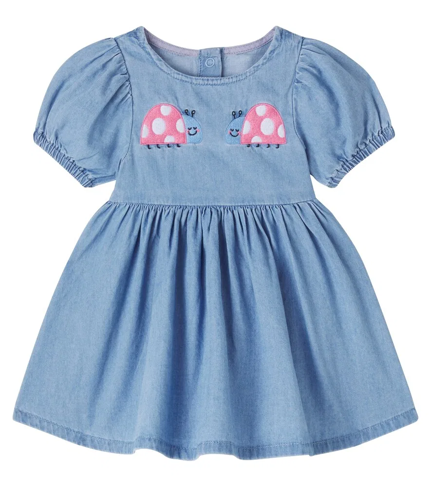Хлопковое платье-шамбре Baby Bug Stella McCartney Kids, синий