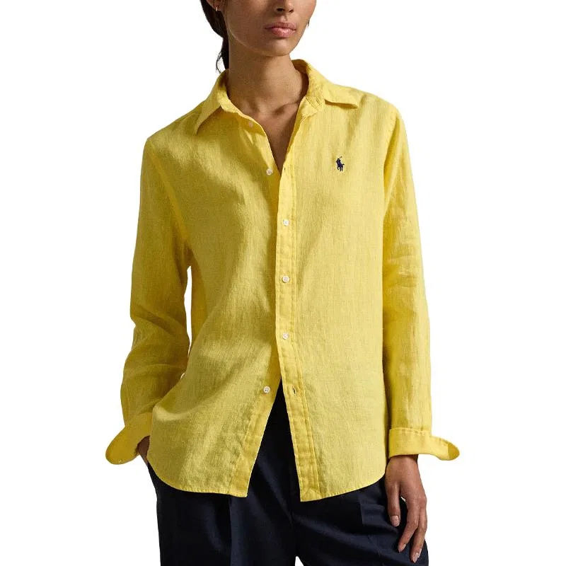 Рубашка с вышитым логотипом и закругленным низом Polo Ralph Lauren, Oasis Yellow — фото 3
