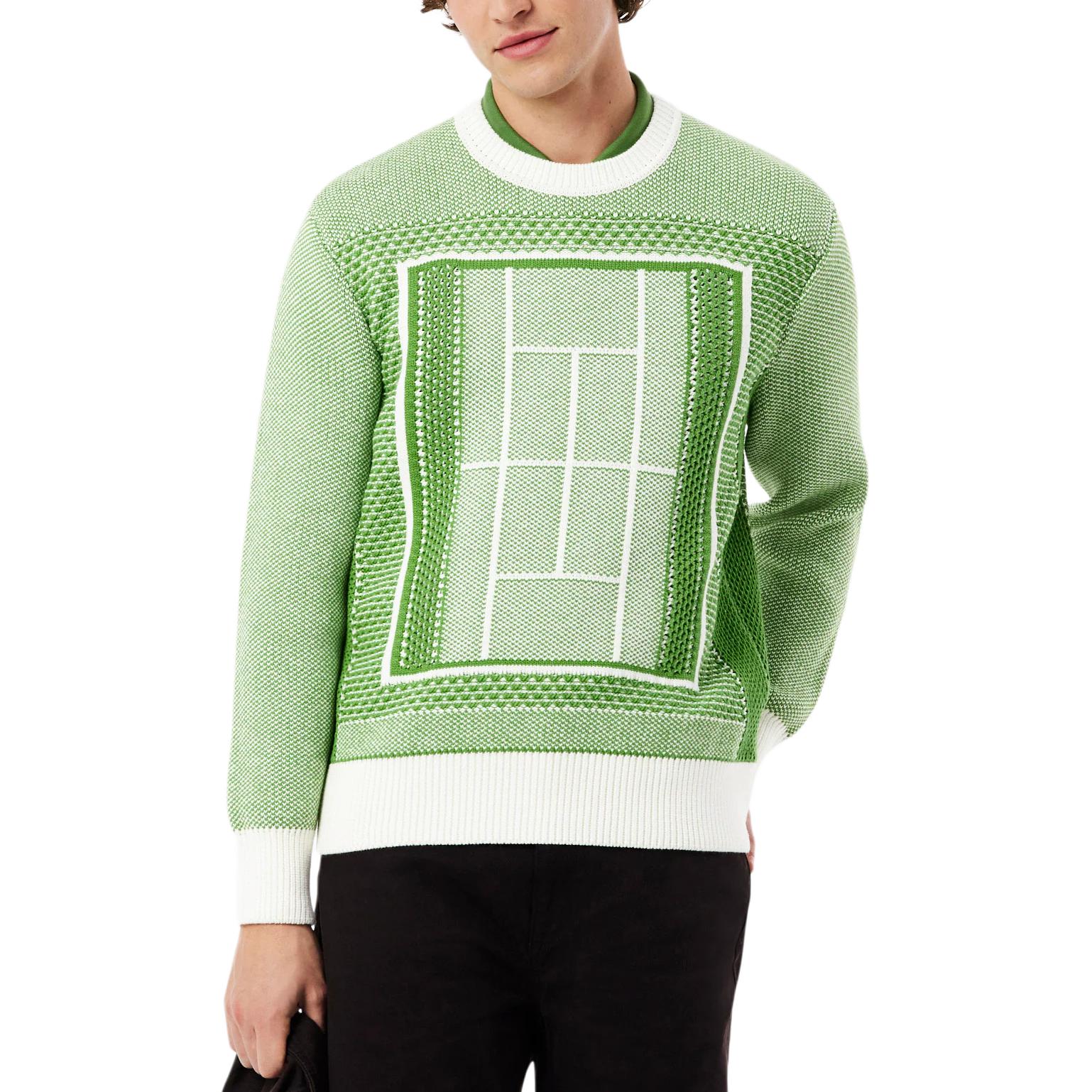 Lacoste Трикотаж мужской Crew Neck Moderate, с круглым вырезом, Grass зеленый/белый — фото 3