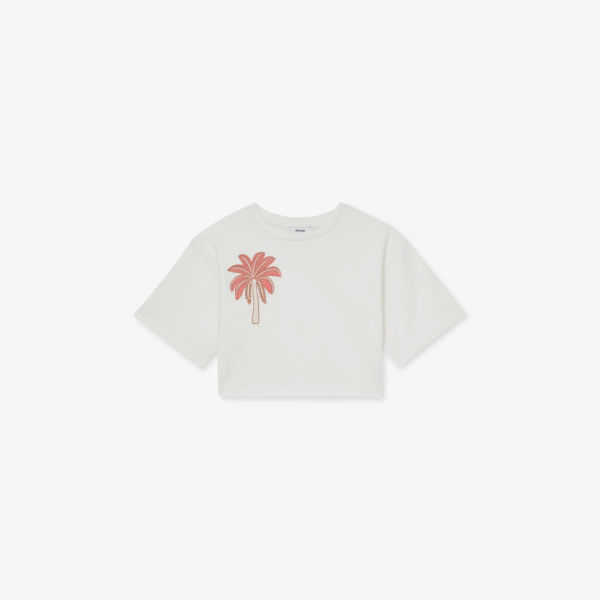 

Футболка хлопковая с коротким рукавом Palmer palm-tree, 4-9 лет Reiss, белый