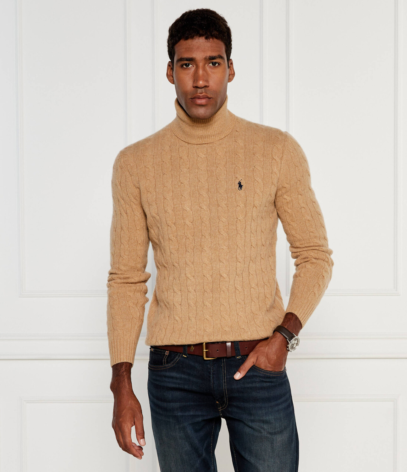 Свитер из шерсти POLO RALPH LAUREN Slim Fit, кэмел — фото 3