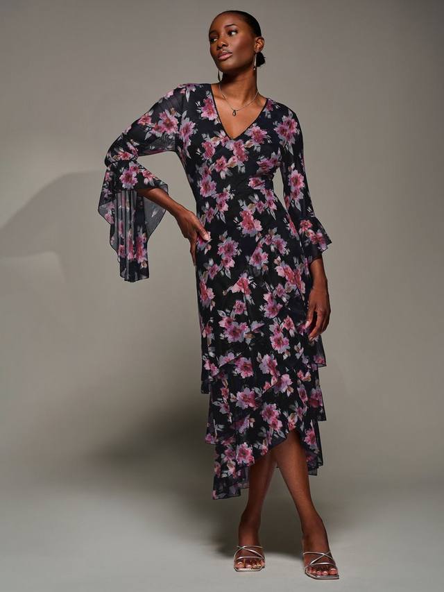 

Платье с цветочным принтом и рюшами из сетки Jolie Moi, Navy Floral