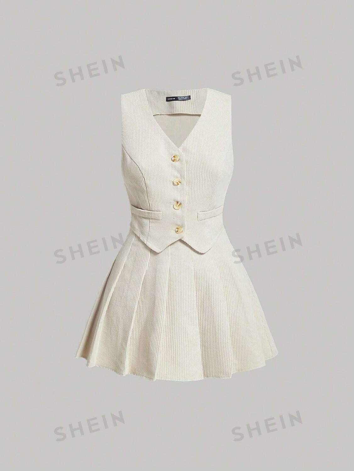 

MOD Плюс размер Блейзер на пуговицах спереди и плиссированная юбка без куртки Shein, абрикосовый