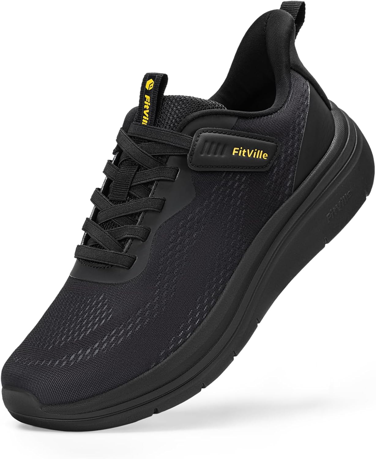 

Кроссовки FitVille Wide Walking Shoes для мужчин, широкие, с поддержкой свода стопы, удобные, легкие беговые кроссовки для мужчин при плоскостопии и подошвенном фасциите - Cloud Wanderer V22, черный