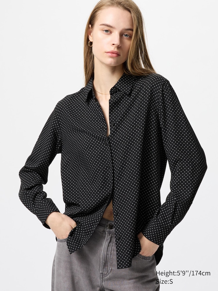 

Блуза из вискозы с принтом Uniqlo, цвет 09 черный