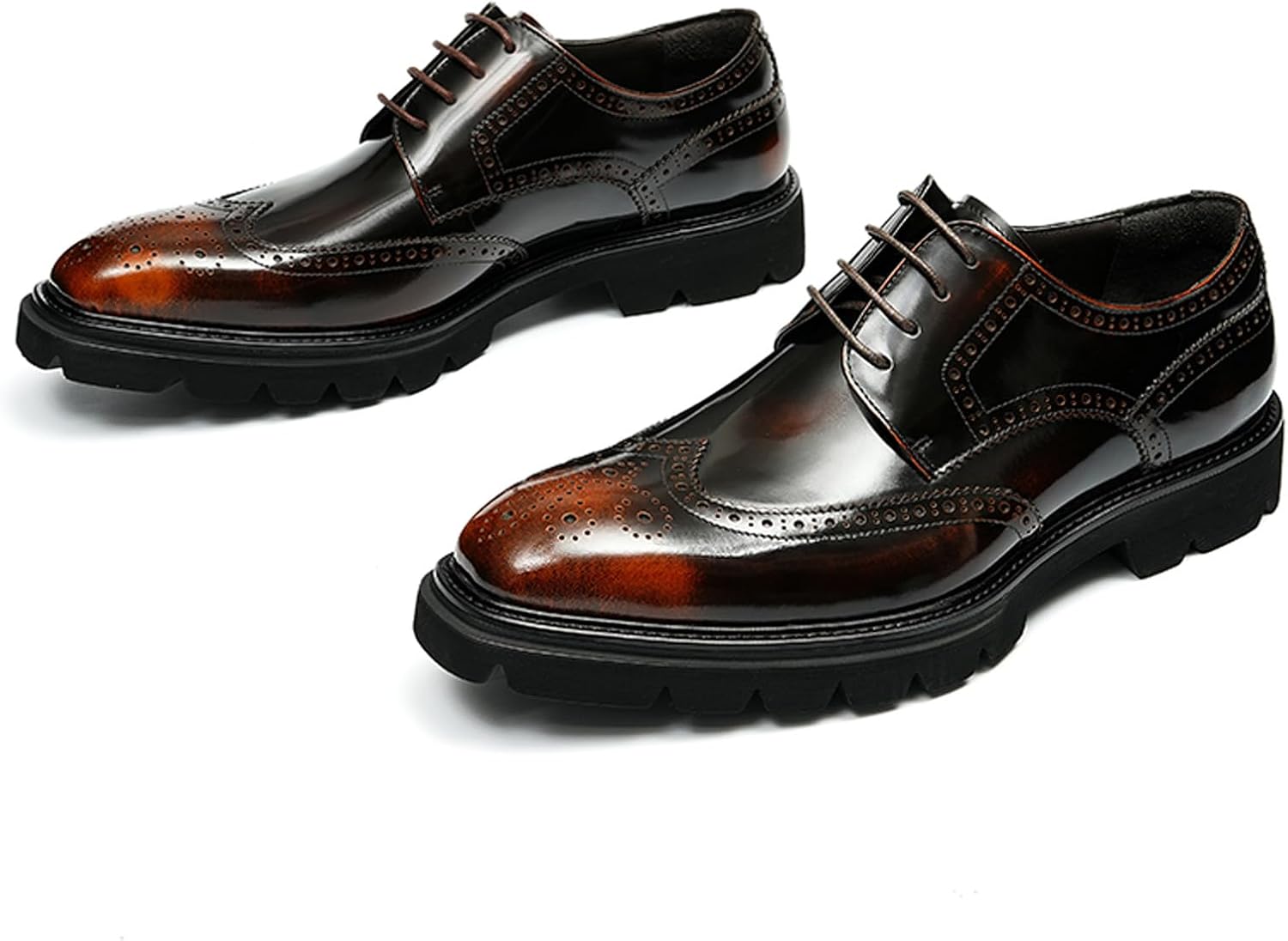 Мужские дерби современного дизайна Wingtip Brogue, шнуровка на 4 отверстия, полуботинки для полуофициального стиля, лакированная кожа, амортизированная подошва, для повседневной носки 96116 Windhana, коричневый — фото 4