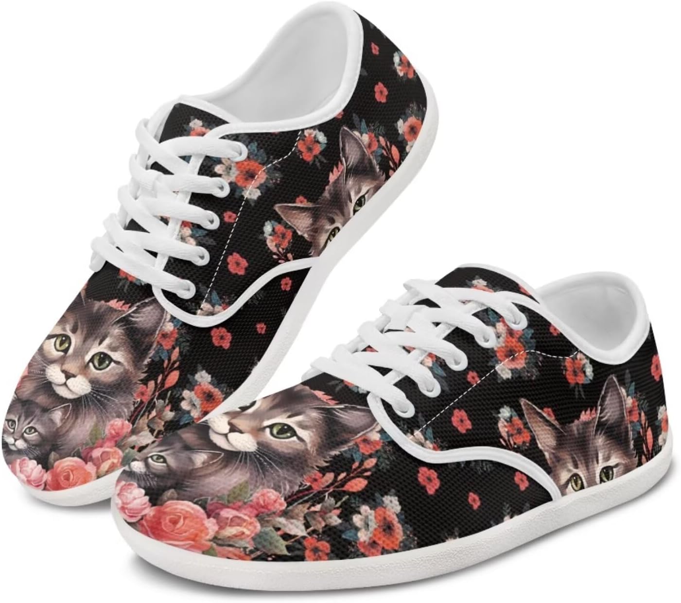 

Женские кроссовки с котиком, беговые, повседневные, для отдыха, вождения, лоферы, на шнуровке, для прогулок на улице Ecaestolph, черный/красный/красный