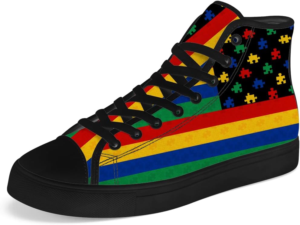 

Кеды Chebing для детей с аутизмом, унисекс, высокие, на шнуровке, из текстиля, 613 Flag Rainbow