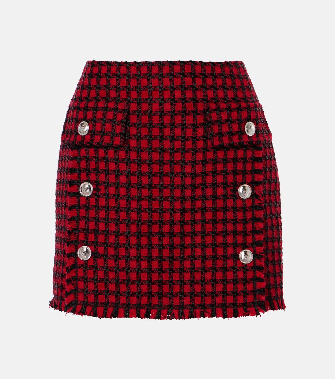 

Мини-юбка из твида в клетку Versace, цвет lipstick red+black