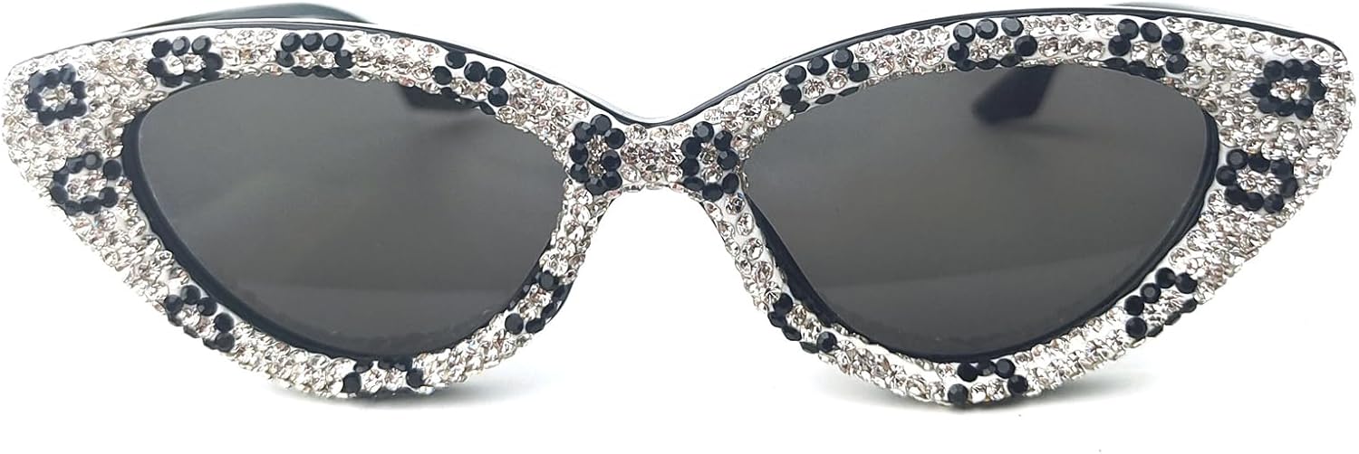 

Солнцезащитные очки Willochra с блестящими стразами, женские, «кошачий глаз», бриллиантовые, модные, квадратные, для вечеринок, с защитой от ультрафиолета UV400, Black White