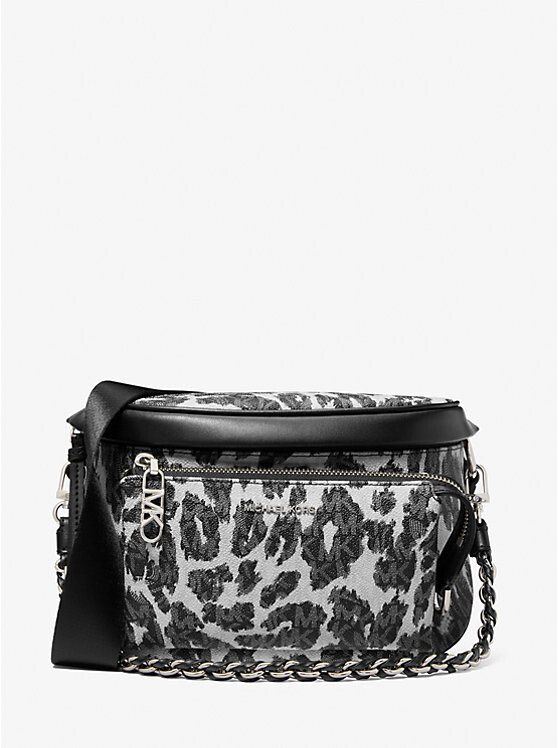 

Сумка-слинг Slater Medium Leopard Logo Michael Kors, черный