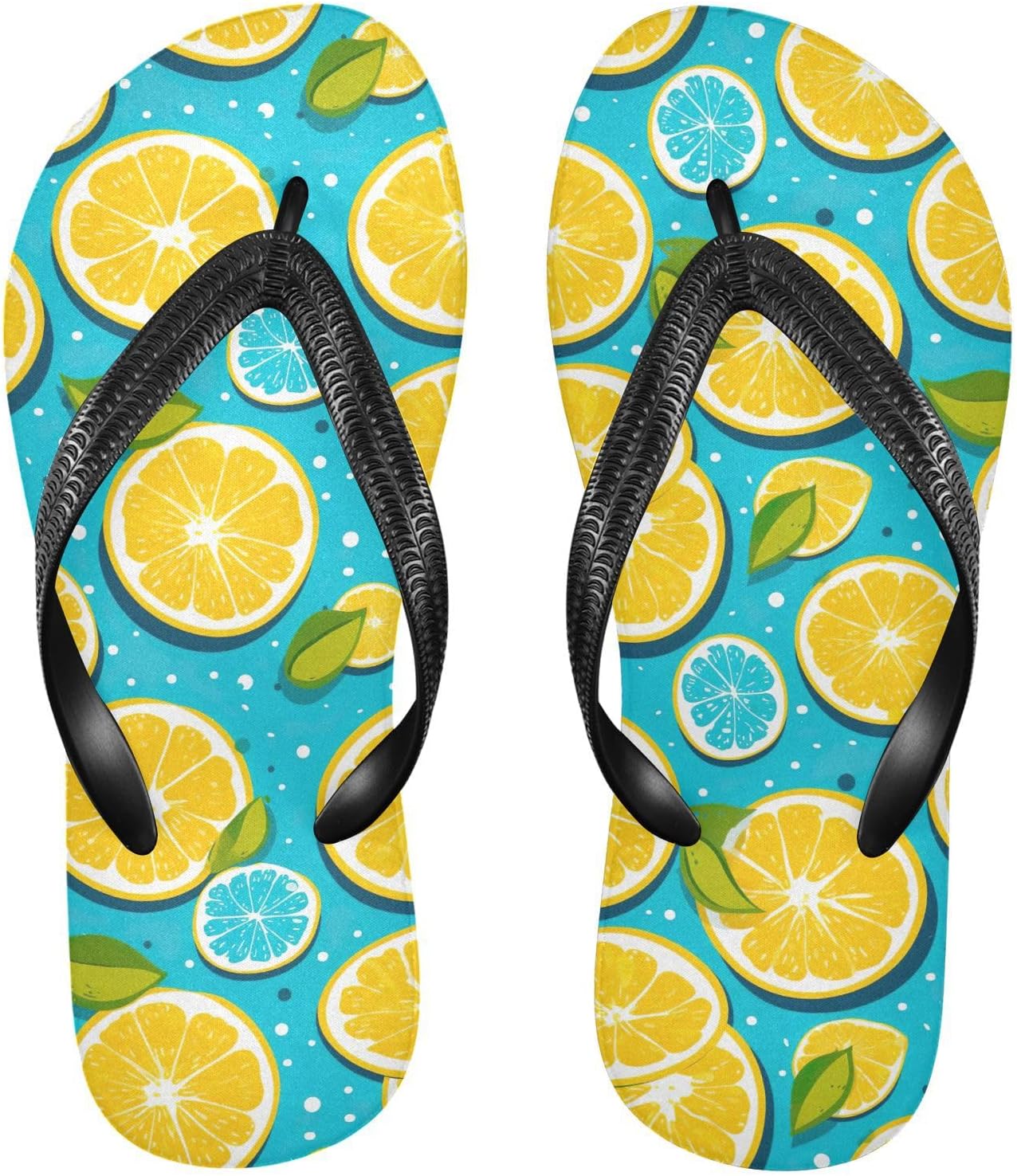 

Женские и мужские шлепанцы SPRIPORT Teal Lemon Slim, удобные повседневные вьетнамки с амортизирующей стелькой и противоскользящей резиновой подошвой, для ванной, душа, пляжа и летних прогулок, Multicoloured