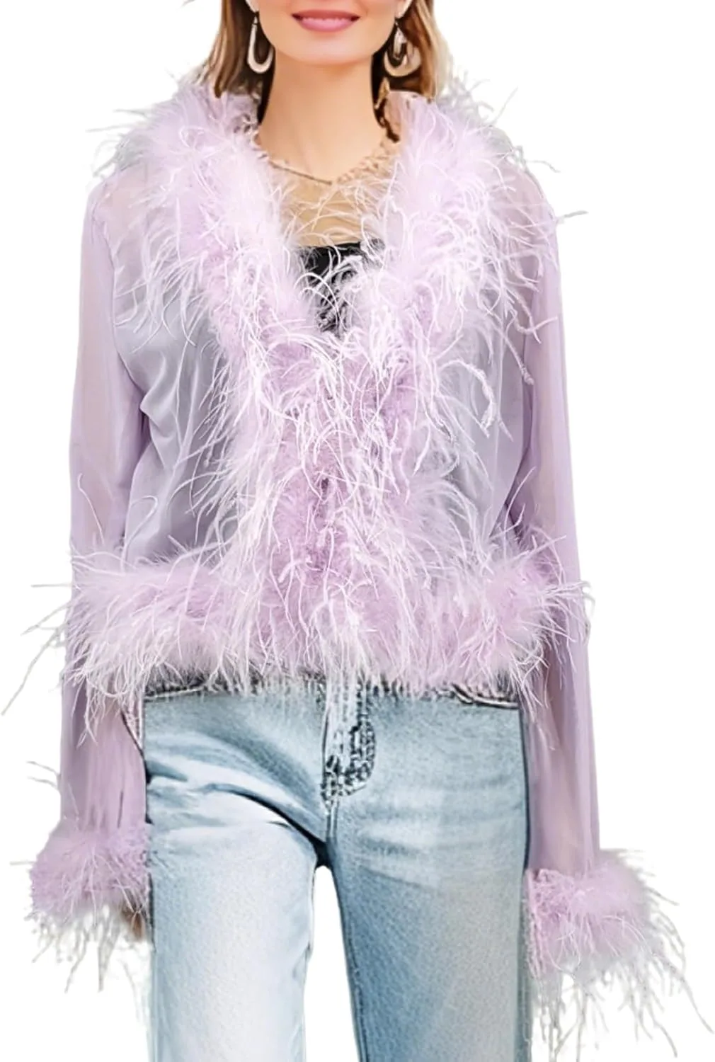 

LVCOMEFF топ-кроп с отделкой из страусиных перьев, сетчатый, черный