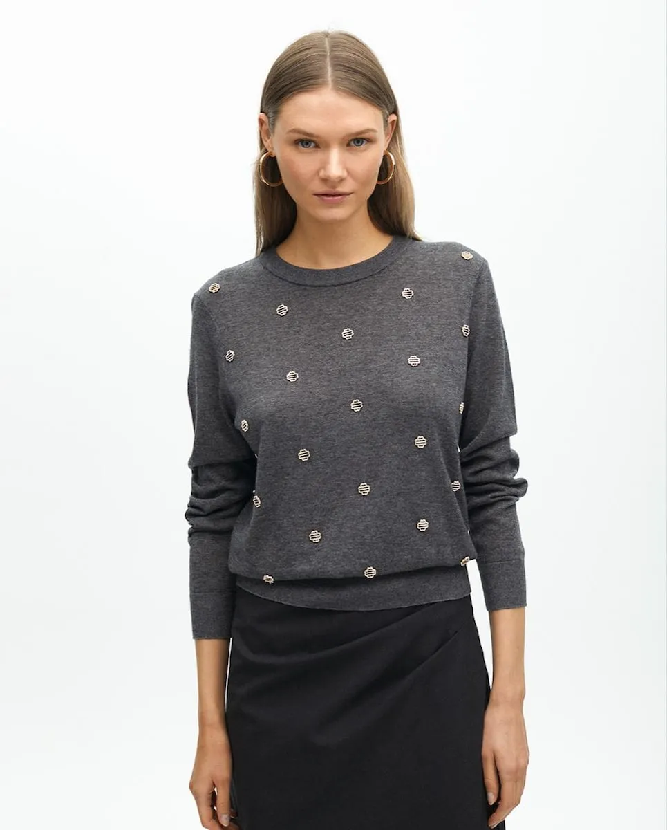 

Женский кардиган с круглым вырезом и декоративными элементами в виде украшений Lola Casademunt, темно-серый