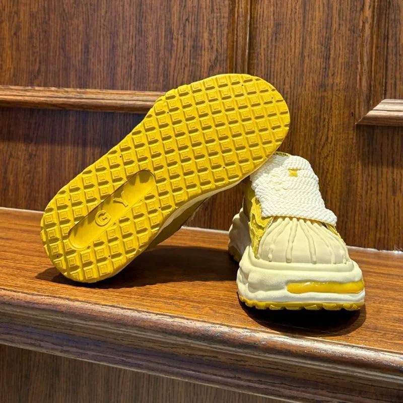 Мужские платформенные кроссовки на шнуровке с дизайном носка в стиле «ракушка», удобные для ходьбы, для повседневной носки Azttoztto, желтый — фото 4