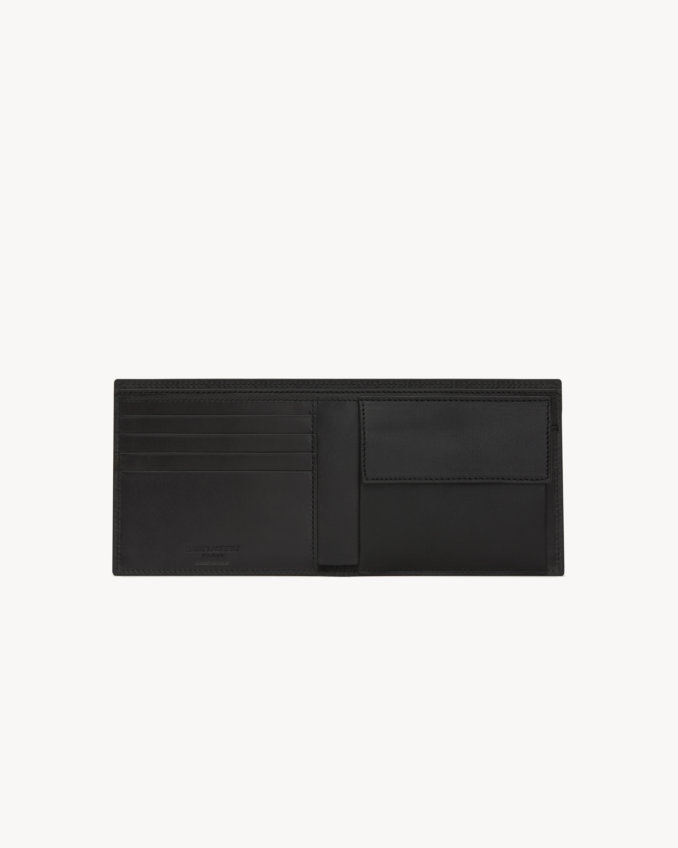 Кошелек Saint Laurent Paris EAST/WEST с монетницей из лакированной кожи под кору, черный — фото 3