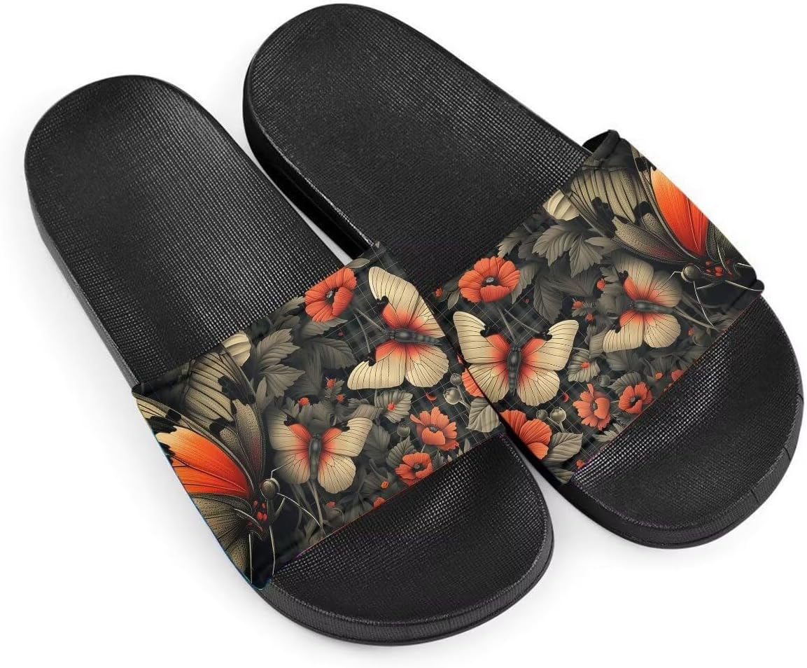 

Женские сандалии Удобные легкие летние сандалии Нескользящие шлепанцы с узором бабочки Для пляжа, отеля, дома и улицы Getelinseng, Vintage Flower Butterfly