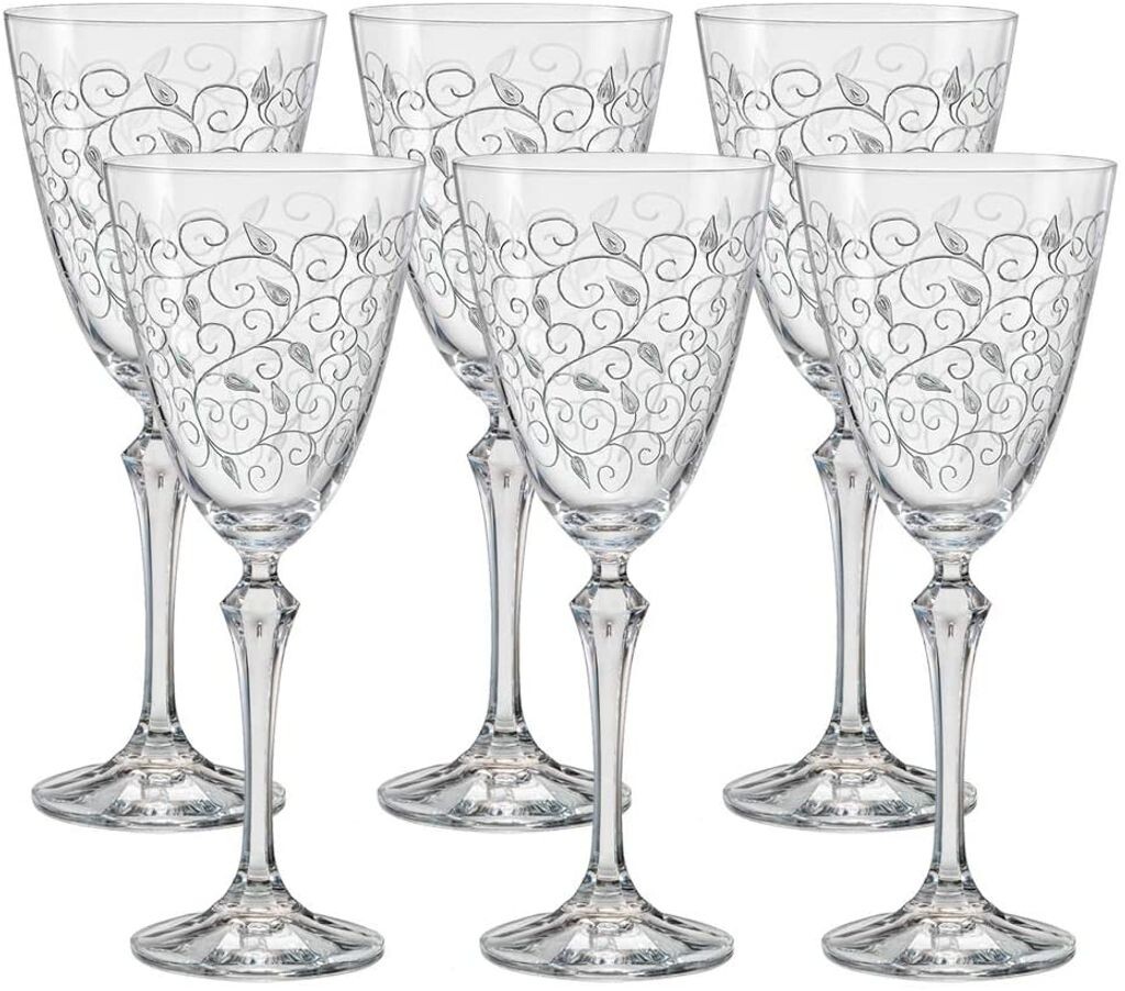 

Бокалы для белого вина Bohemia Crystal, бокал для вина, модель Leaves Clear, гравировка, 250 мл, набор из 6 шт Crystalex
