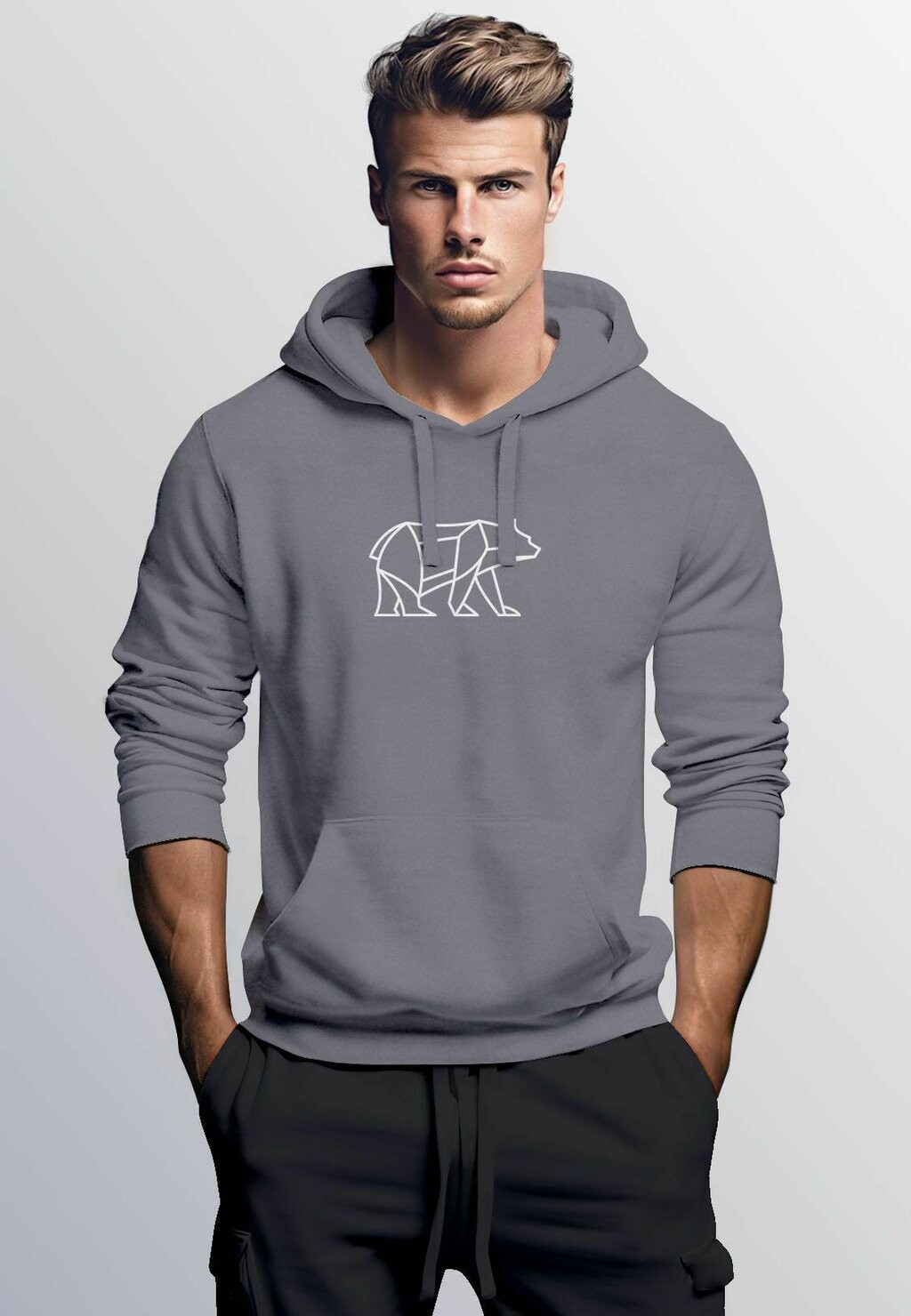 

Толстовка с капюшоном AUFDRUCK POLYGON DESIGN BÄR BEAR TIERMOTIV OUTDOOR FASHION STREETSTYLE Neverless, серый