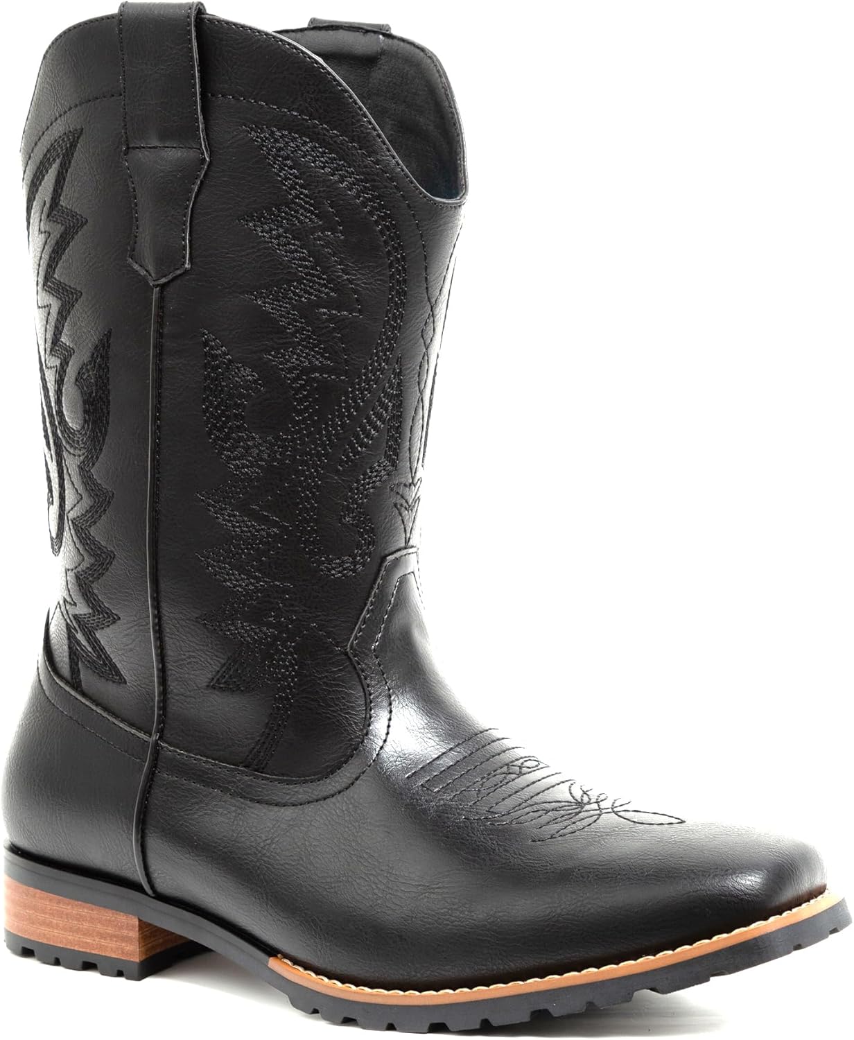 

Мужские ковбойские западные ботинки Metrocharm с вышивкой и квадратным носком WESTERN-03, черный