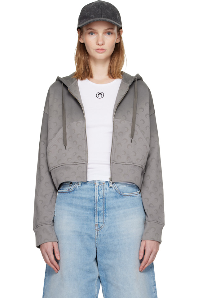 

Marine Serre Укороченная толстовка на молнии из выцветшего серого флиса