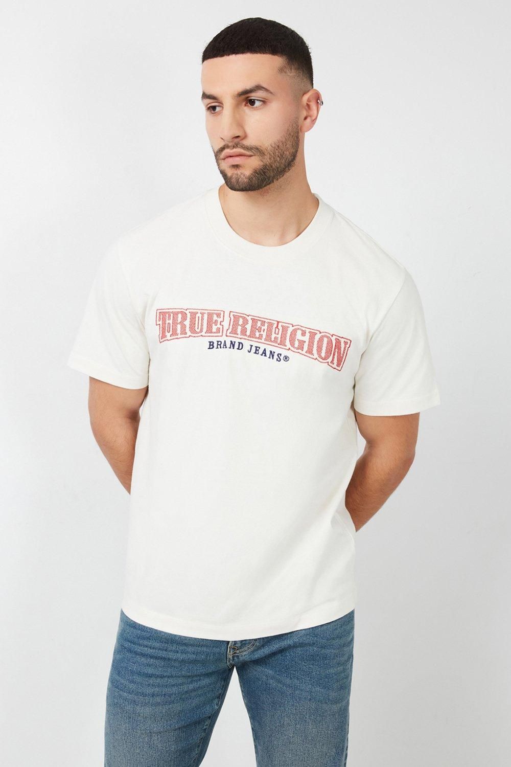 

Футболка с коротким рукавом и вышивкой крестом, зимняя белая True Religion, кремовый