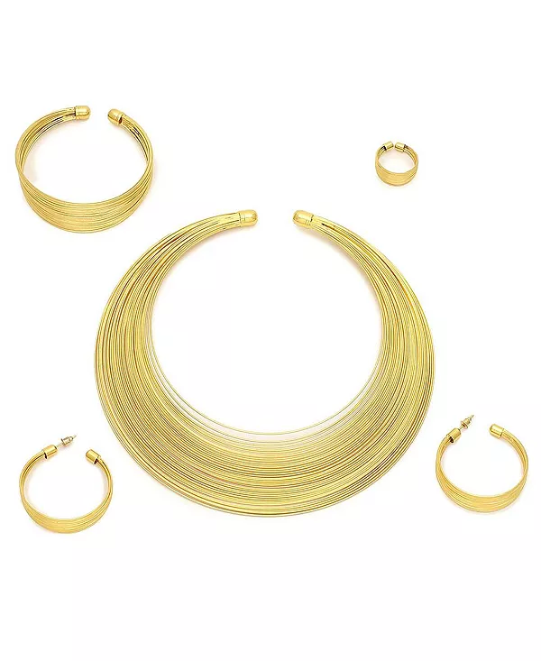 

Женское колье, серьги, браслет и кольцо из золотой проволоки (набор из 4 шт.) Sohi, gold