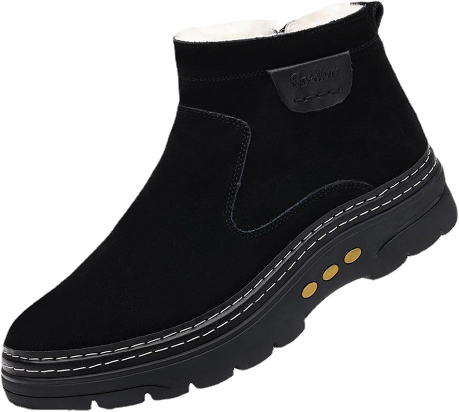 

Мужские зимние снежные ботинки на открытом воздухе с боковой молнией, модные высокие кеды с хлопковой подкладкой, замшевые повседневные теплые ботинки до щиколотки для мужчин Generic, черный