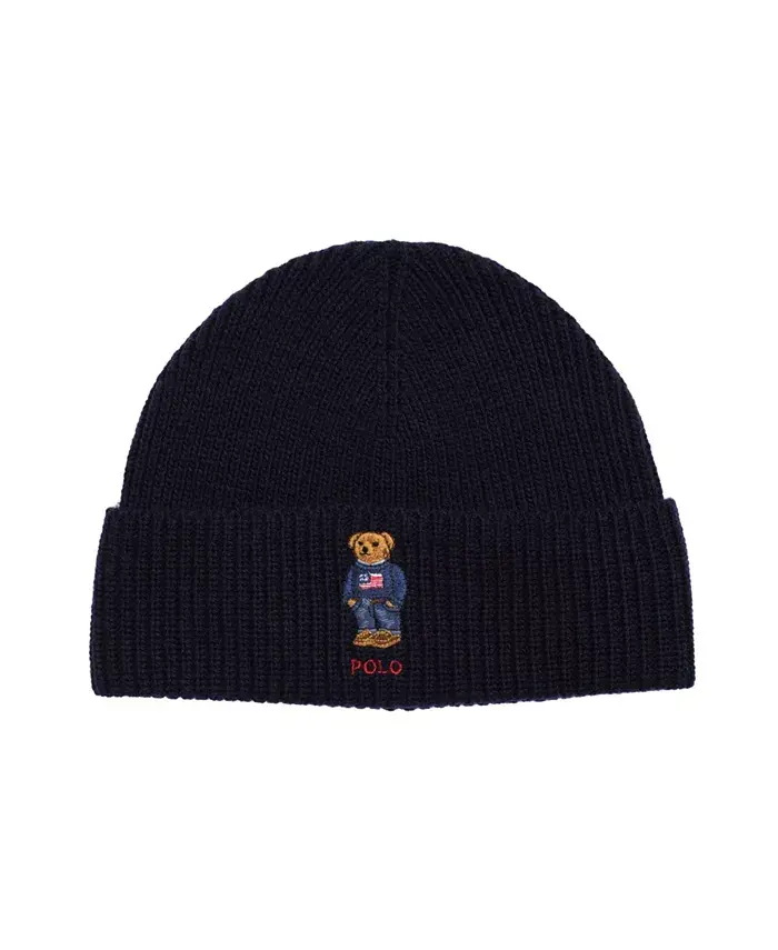 

Мужская однотонная шапка-бини с медведем Polo Ralph Lauren, синий
