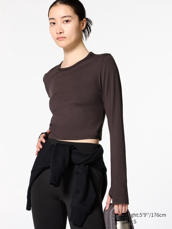 

Укороченная футболка ultra stretch airism с длинным рукавом Uniqlo, коричневый