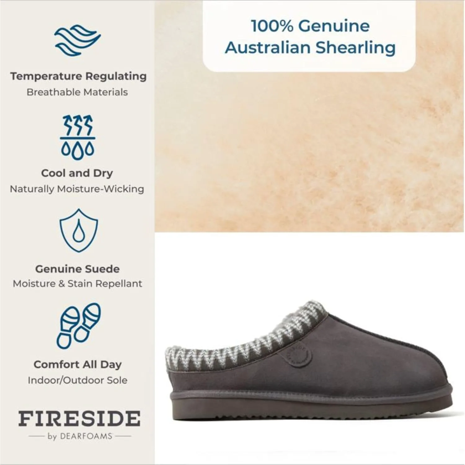 Клогги Fireside от Dearfoams для мужчин Grafton Shearling для дома и улицы Fireside by Dearfoams, серый — фото 3