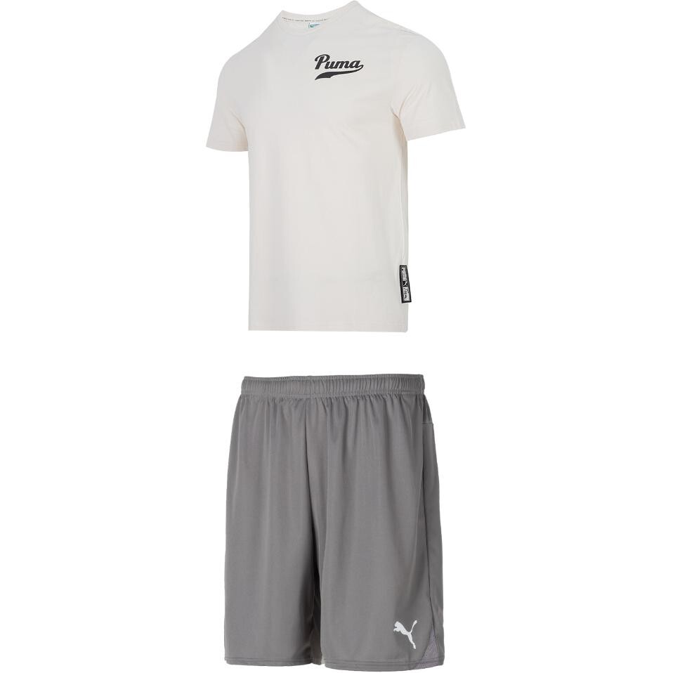 

Повседневный спортивный мужской комплект: топ белого цвета + серые шорты Puma, цвет Set (off-white top + gray shorts)