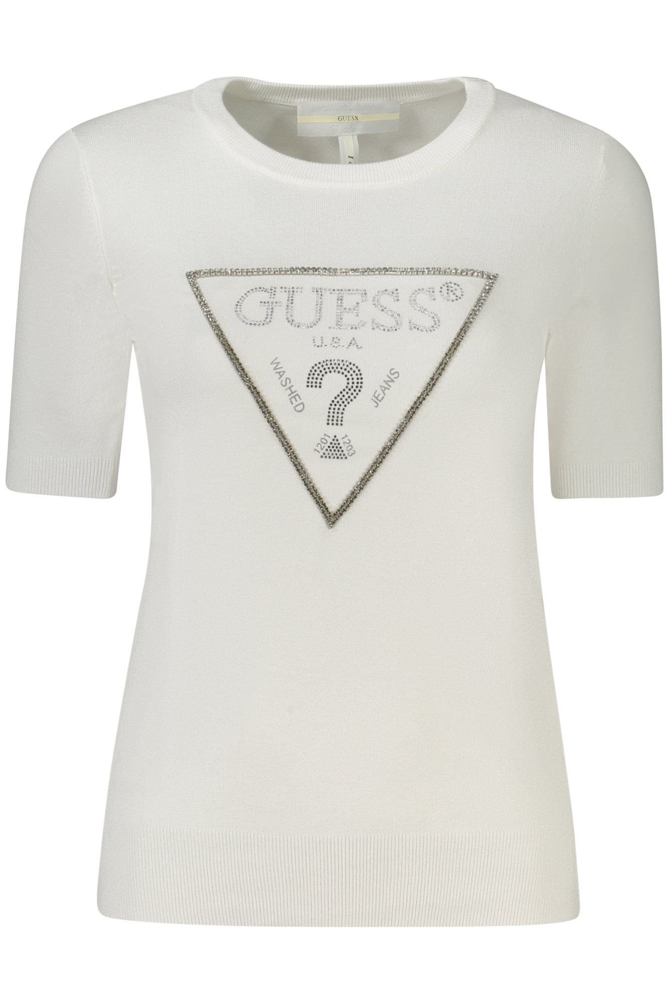 

Женский джемпер Guess Jeans с коротким рукавом и декоративным логотипом, белый