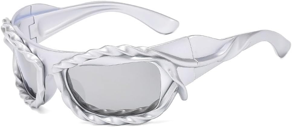 

MUTYNE Винтажные персонализированные солнцезащитные очки неправильной формы для женщин, модные хип-хоп панк солнцезащитные очки для мужчин, стильные и крутые очки, Silver Silver