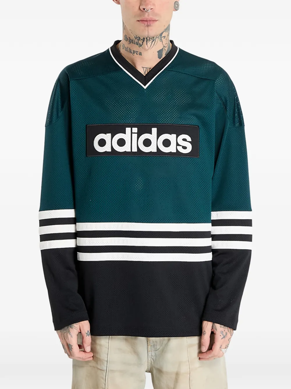 

Хоккейная футболка в полоску с V-образным вырезом Adidas, зеленый