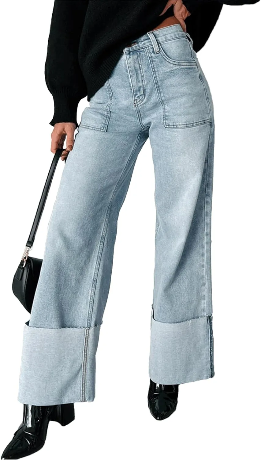 

Женские джинсы с манжетами и накладными карманами