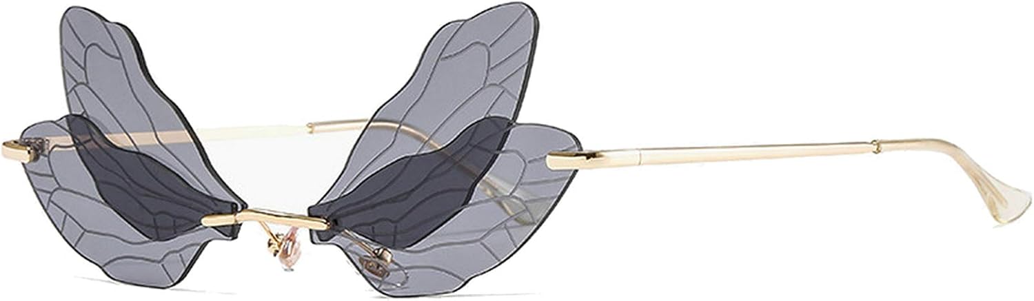

COTIA/Модные солнцезащитные очки без оправы с изображением крыла стрекозы для женщин, винтажные, с прозрачными линзами цвета океана, мужские солнцезащитные очки розового и желтого цвета, Black